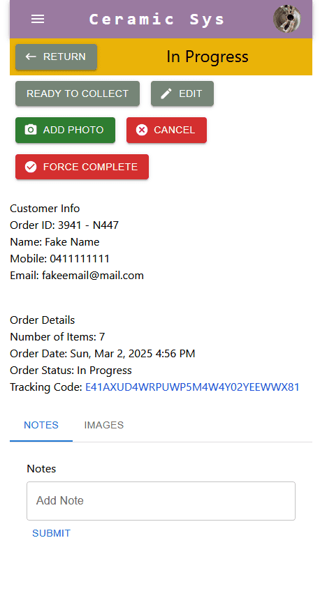 CeramicSys actions screen