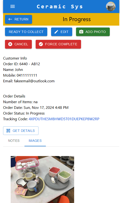 Images and notes screen